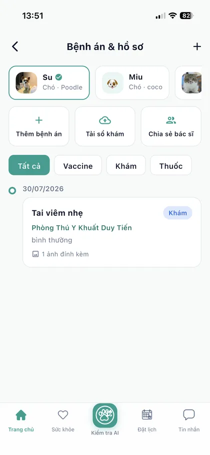 Hồ sơ thú cưng & sức khoẻ đầy đủ