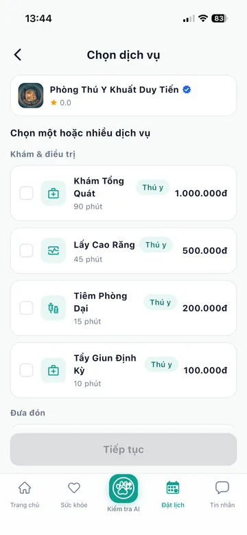 Chọn dịch vụ hoặc phòng khám