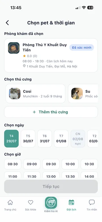 Chọn thú cưng và thời gian